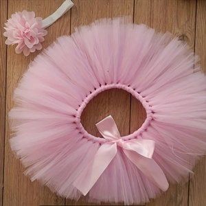 NEW Baby 2pc Tutu & Headband Adorable Pink Flower Photography 0-3 Months GIFT